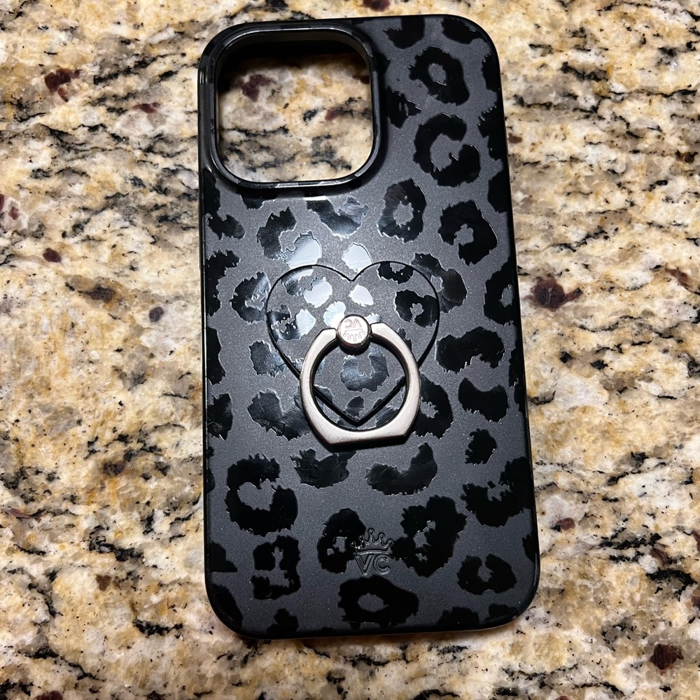 Black Leopard IPhone 13Pro Phone Case with Grip Ring
